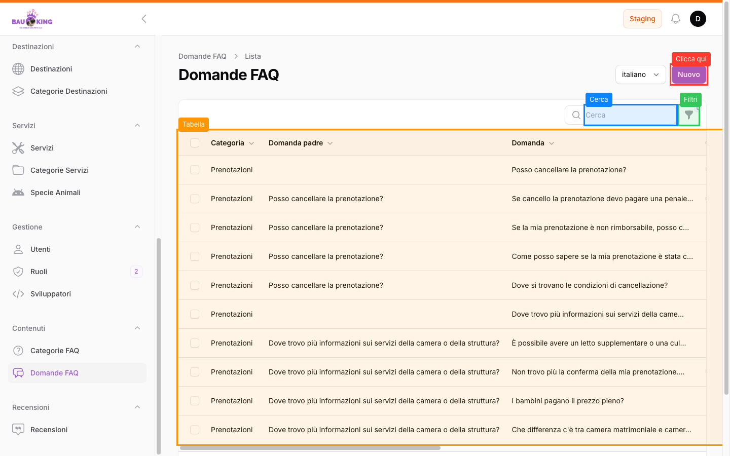 Lista domande FAQ — admin (13")