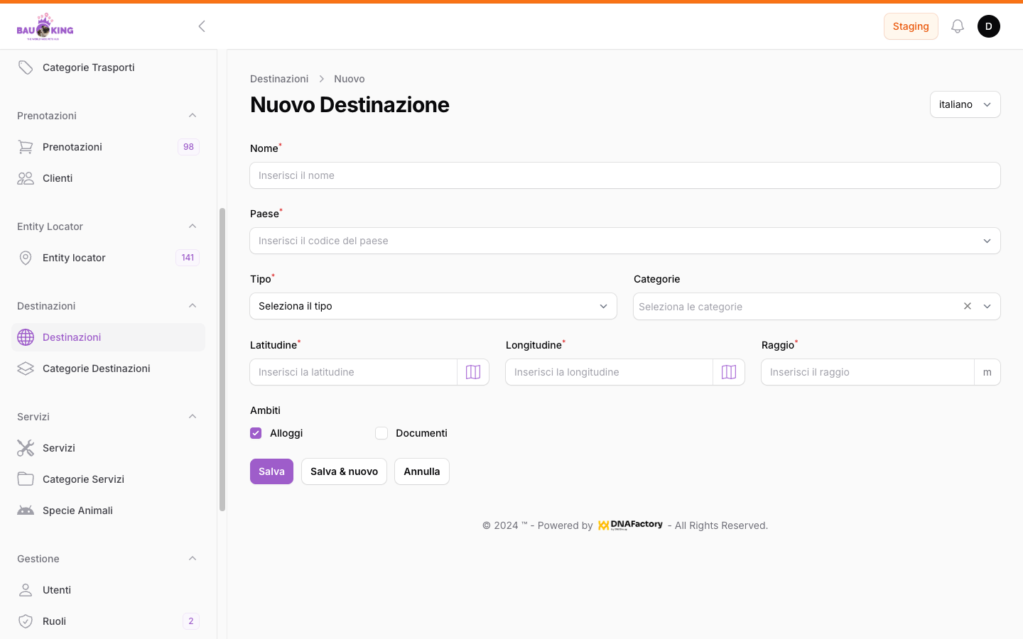 Campi Coordinate e Raggio + pulsanti Google Maps