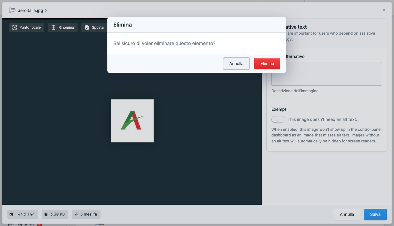 Cancellazione asset con annotazioni