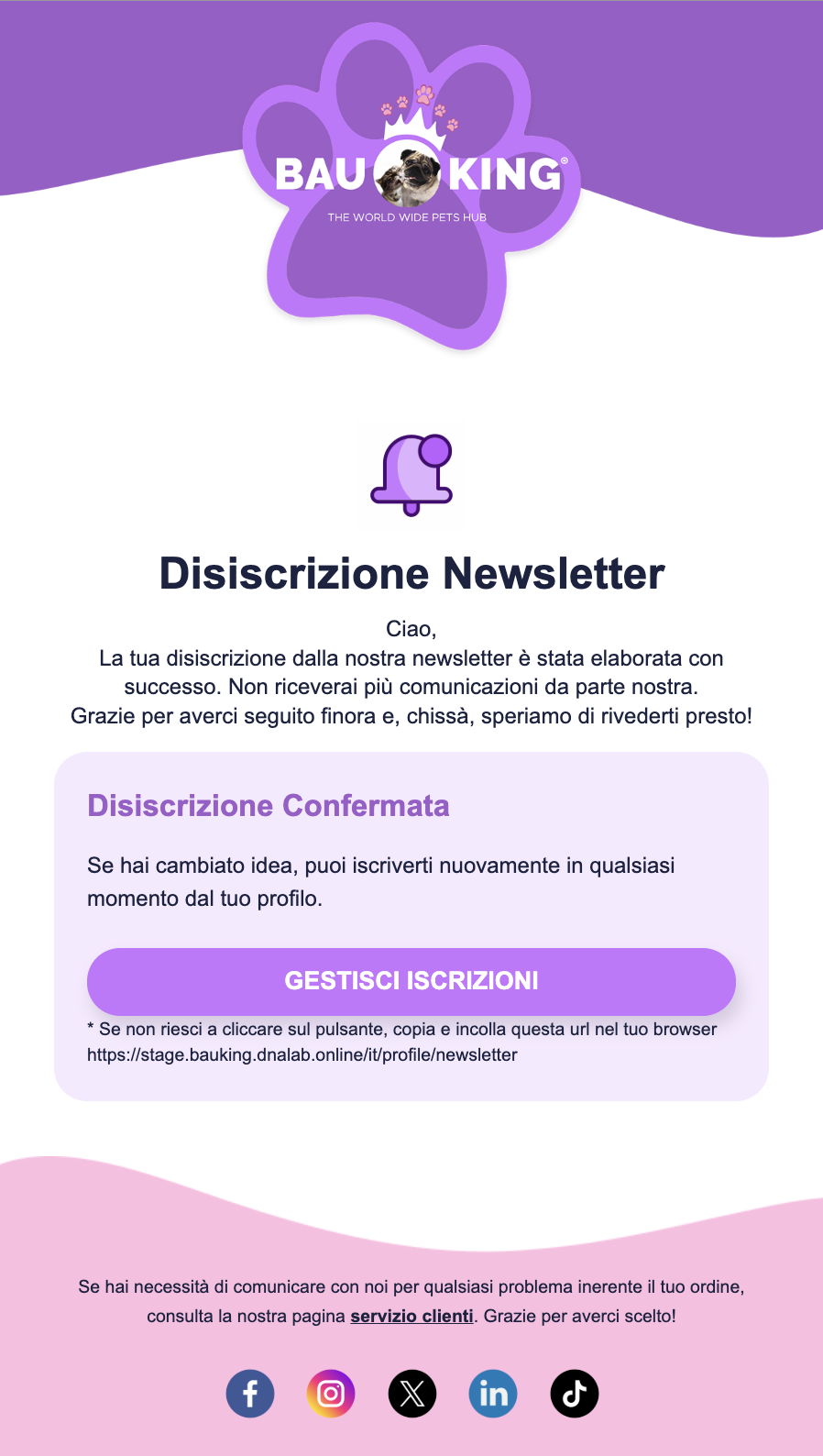 Email Disiscrizione Newsletter