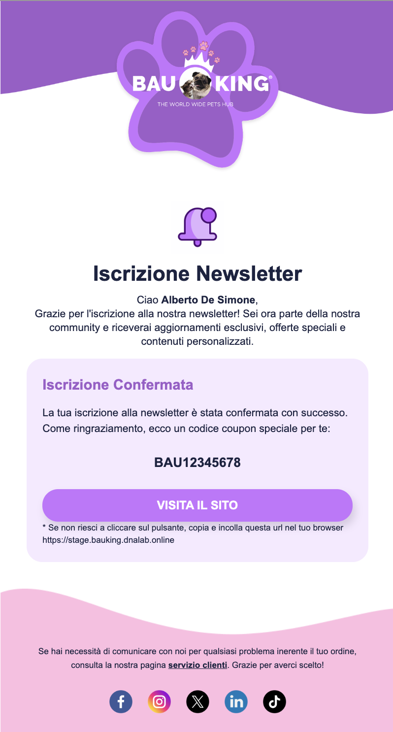 Email Iscrizione Newsletter