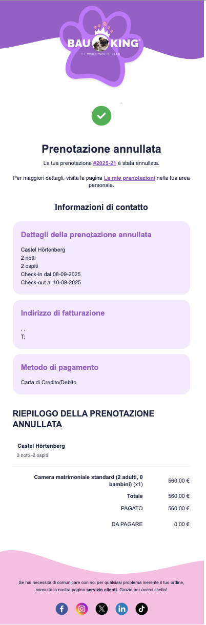 Email Prenotazione Annullata