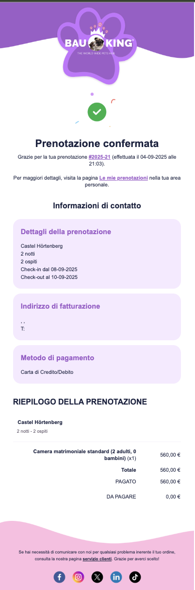 Email Prenotazione Confermata