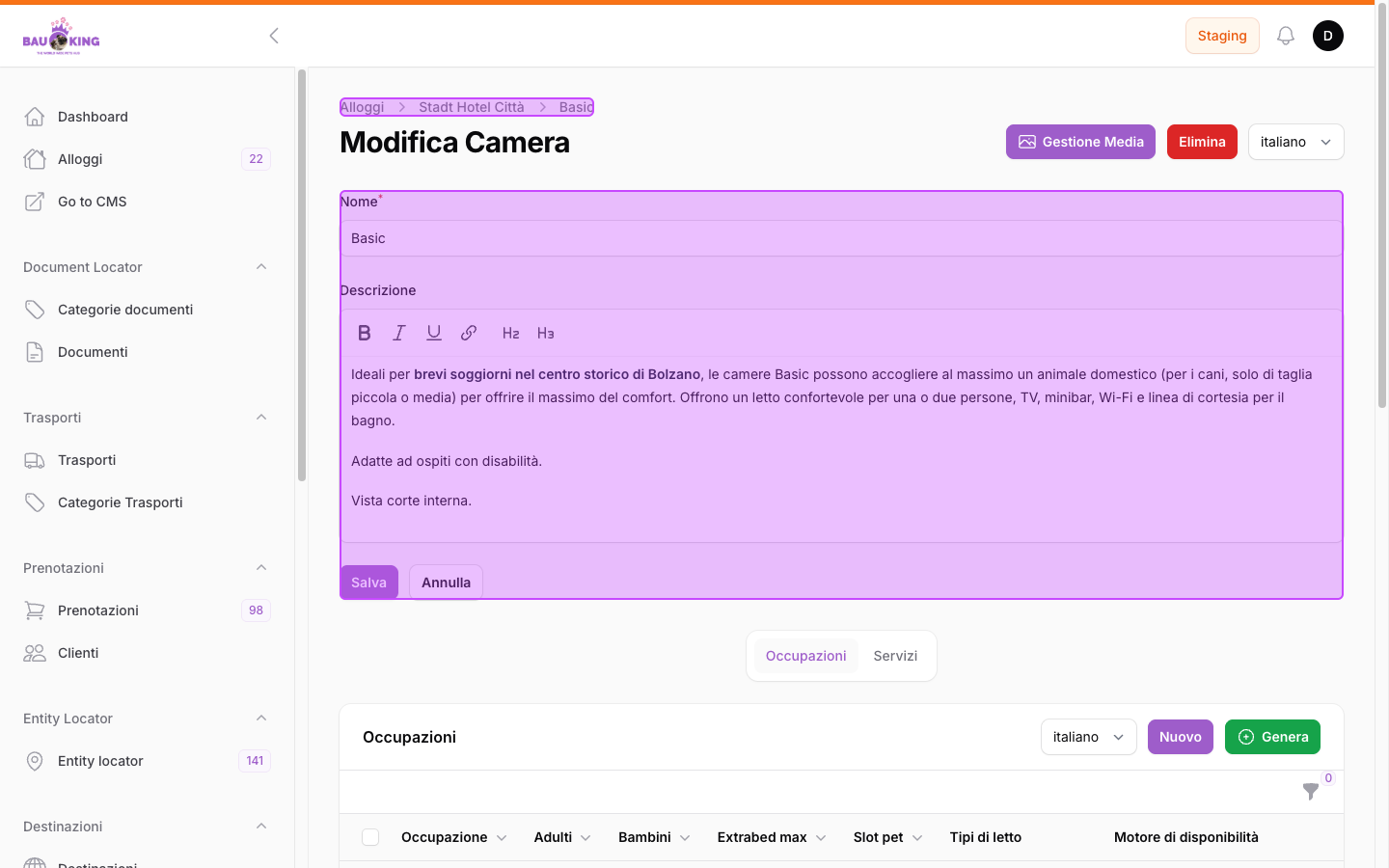 Pagina modifica tipo di camera — breadcrumb e form