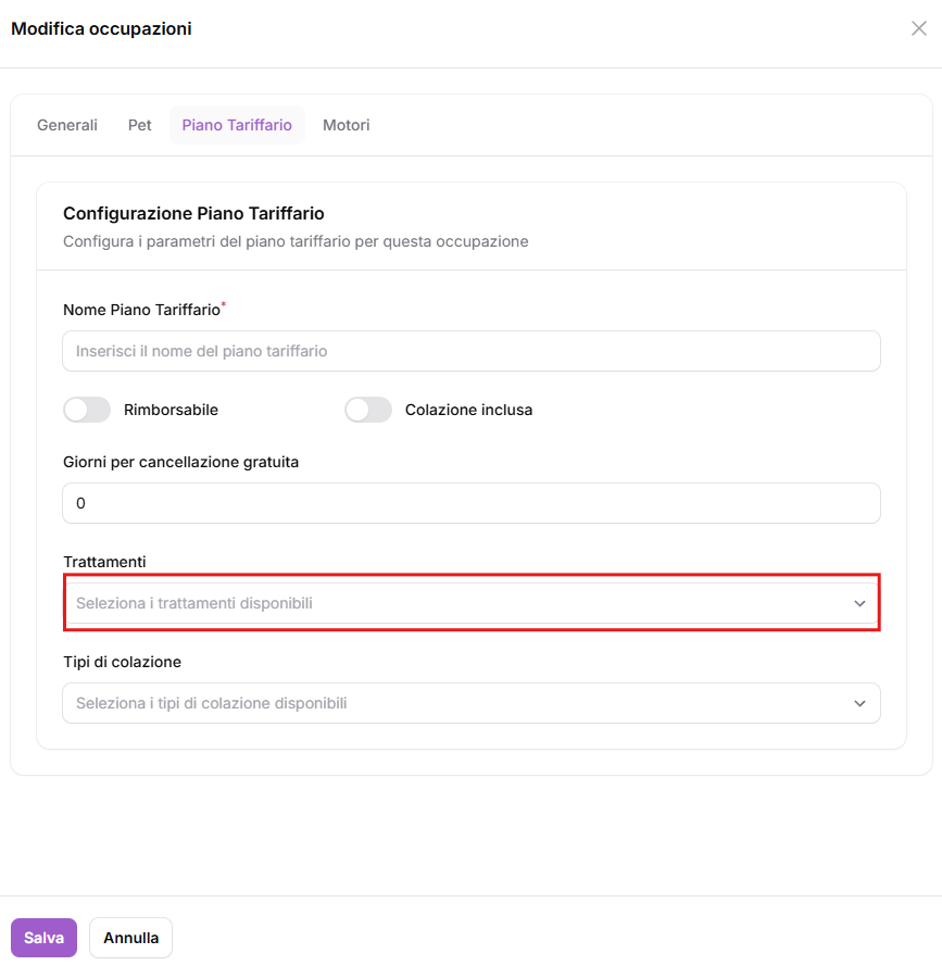Tab modifica piano tariffario