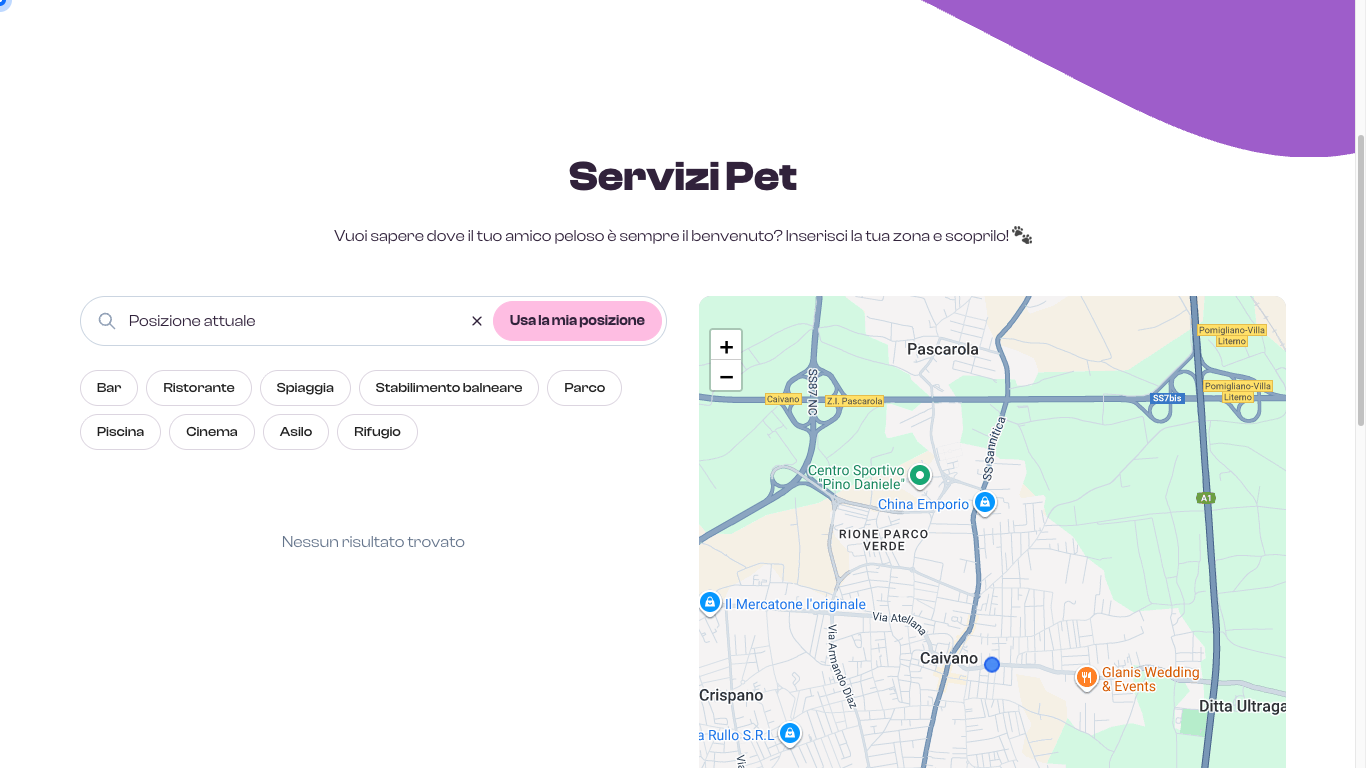 Servizi Pet — campo di ricerca