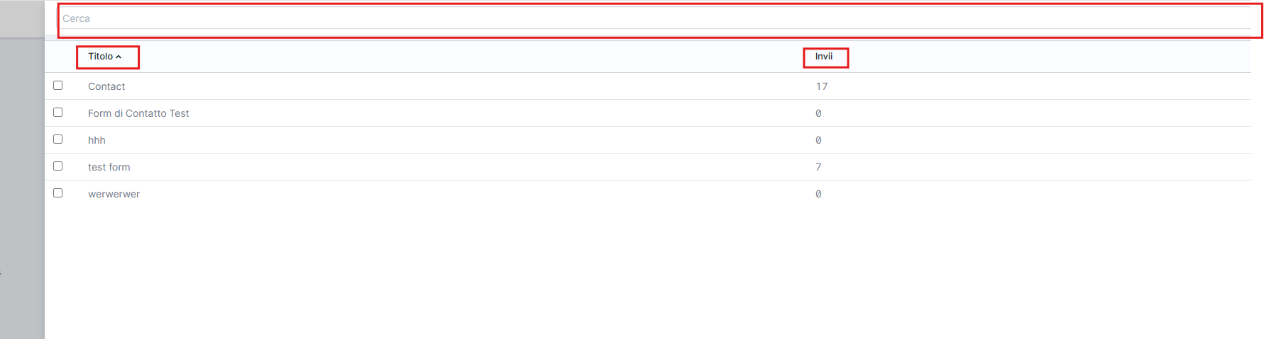 Sezione form esistenti page builder